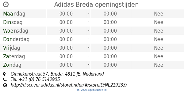 Aktentas atomair mate Adidas Breda openingstijden, Ginnekenstraat 57