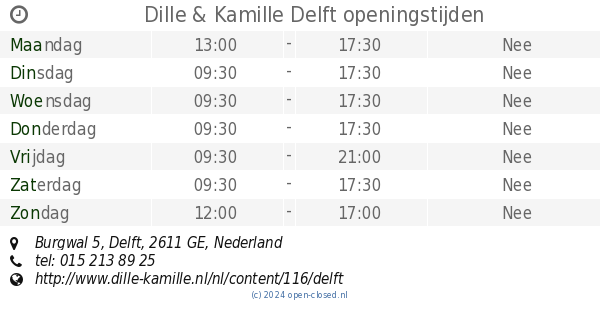 Dille & Delft openingstijden,