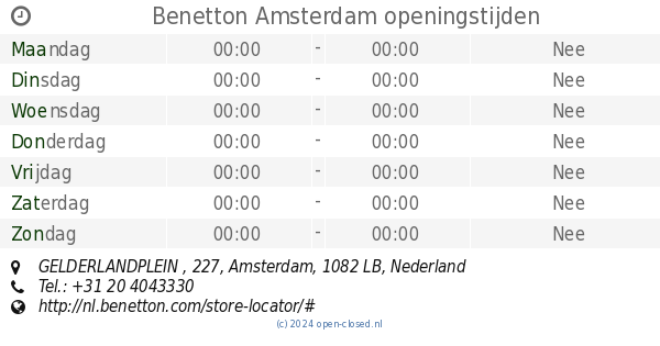 puppy Geheugen Stationair Benetton Amsterdam openingstijden, GELDERLANDPLEIN , 227
