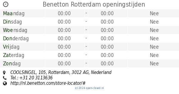 Overeenstemming doos wonder Benetton Rotterdam openingstijden, COOLSINGEL, 105