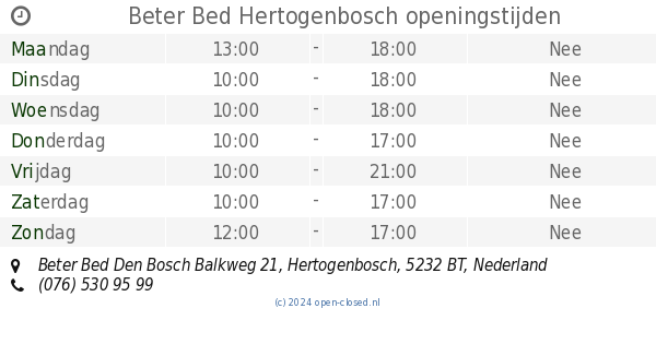 Beter Bed Hertogenbosch openingstijden Beter Bed Den Bosch Balkweg 21