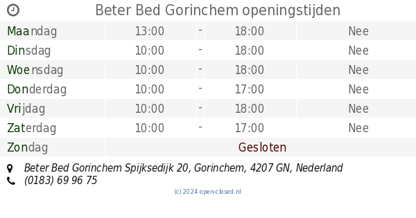 Beter Bed Gorinchem openingstijden Beter Bed Gorinchem Spijksedijk 20