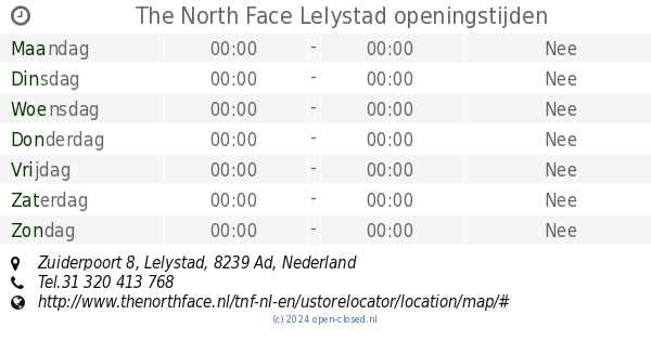 kaart Onderling verbinden blouse The North Face Lelystad openingstijden, Zuiderpoort 8