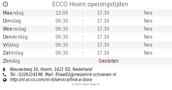 Productief middelen Allerlei soorten ECCO Hoorn openingstijden, Nieuwsteeg 16