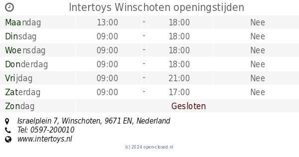Intertoys Winschoten openingstijden, Israelplein 7