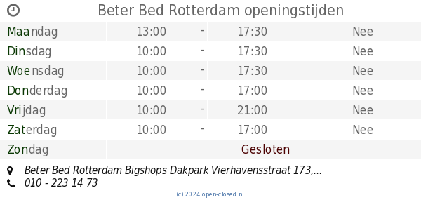 Beter Bed Rotterdam openingstijden Beter Bed Rotterdam Bigshops