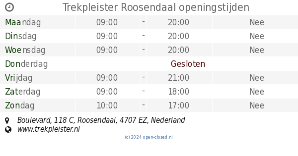 Trekpleister Roosendaal openingstijden, Boulevard, 118 C