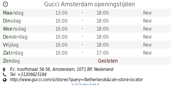 kosten Negen Gevaar Gucci Amsterdam openingstijden, P.c. hooftstraat 56-58