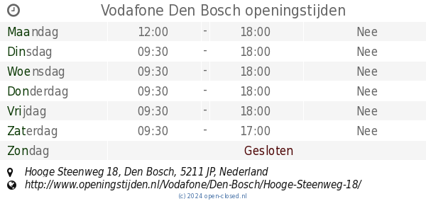 parlement Moderator Ambacht Vodafone Den Bosch openingstijden, Hooge Steenweg 18