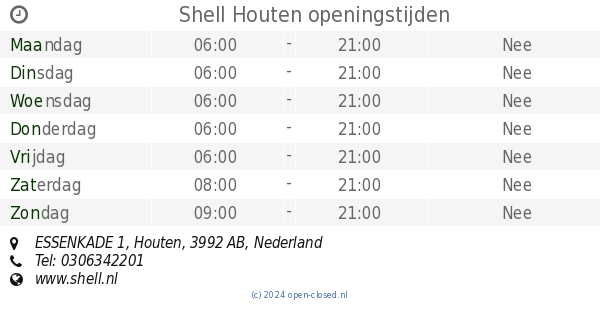 Shell Houten openingstijden, ESSENKADE 1