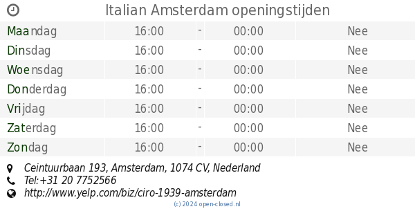 Italian Amsterdam openingstijden Ceintuurbaan 193