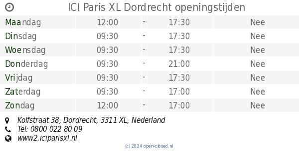 af hebben Trappenhuis Beperken ICI Paris XL Dordrecht openingstijden, Kolfstraat 38