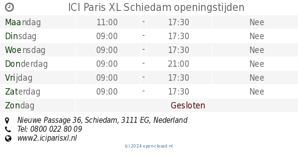 Bedrijf Site lijn blootstelling ICI Paris XL Schiedam openingstijden, Nieuwe Passage 36
